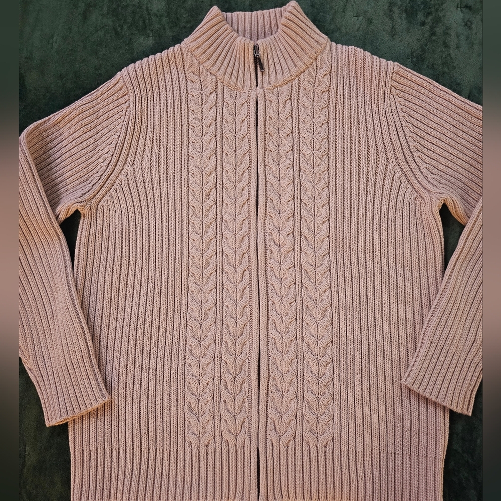 Lands' End Cable Knit Zip Up Sweater